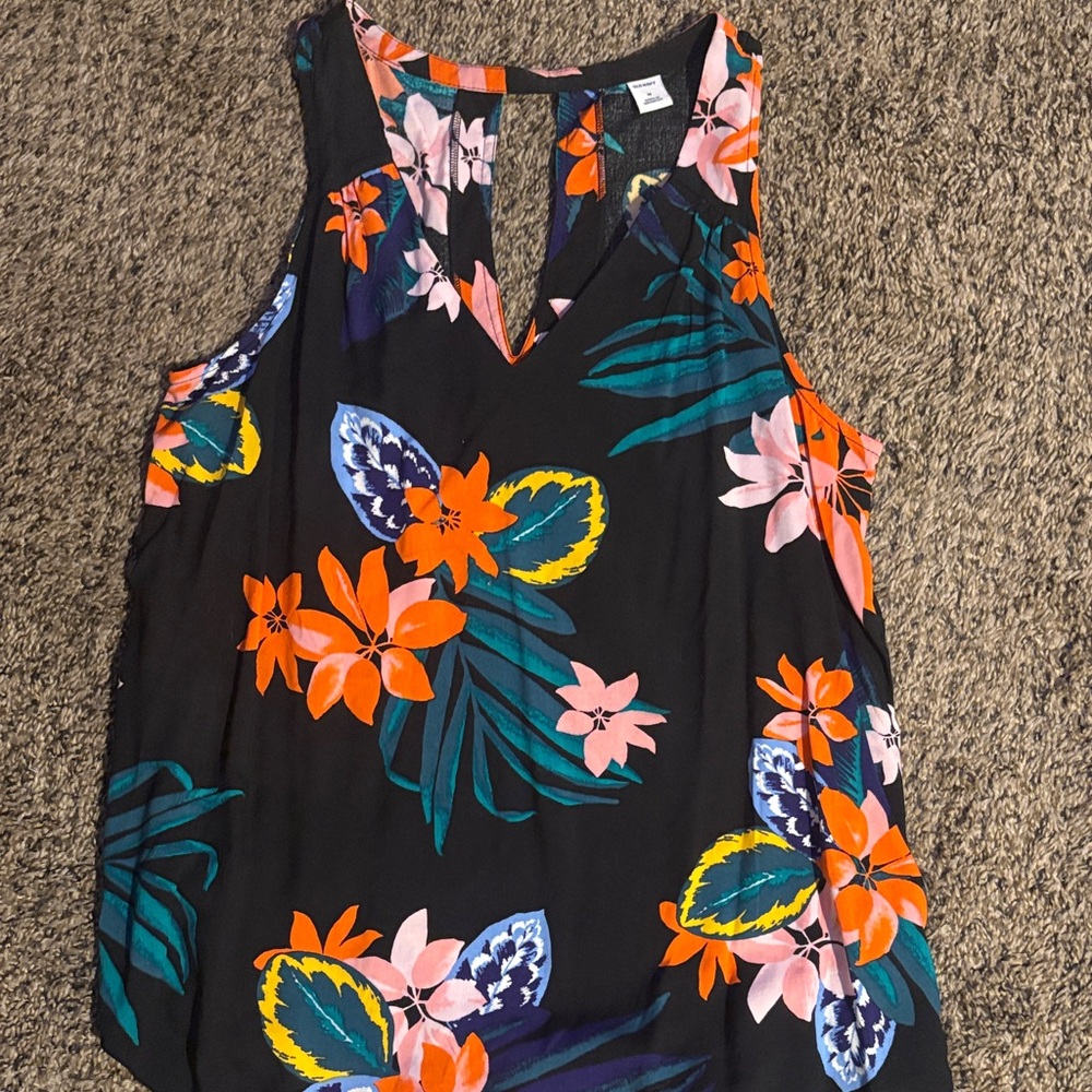 Old Navy Floral Tank Top - Black and Orange